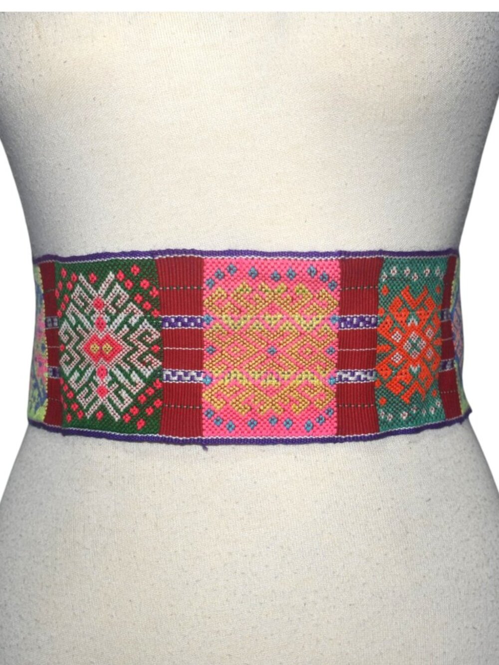Vintage Guatemalan Mayan Faja Belt Woven Textile Sash Colorful Geometric Fringe